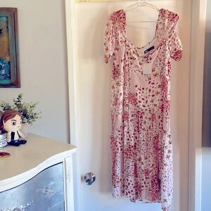 New NWT Zara pink floral print peasant dress Sz L